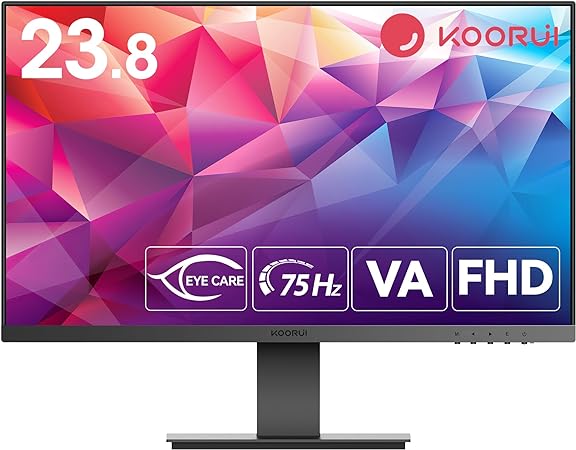 KOORUI モニター 23.8インチ 24N1A ディスプレイ VA非光沢 フルHD 最大75Hz ブルーライト軽減 フリッカーフリー VESA対応 フレームレス HDMI 1.4/VGA (スピーカー非搭載)